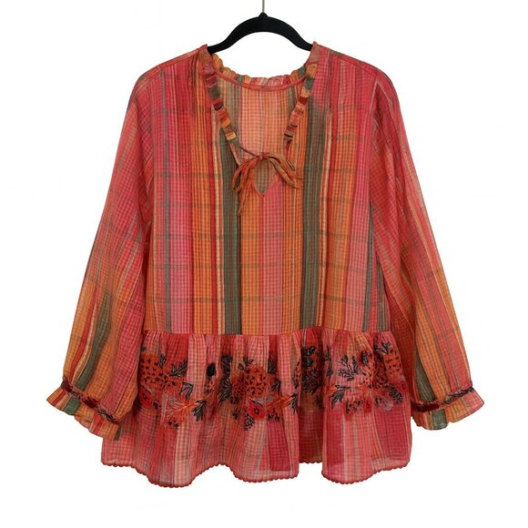 Bhanuni by Jyoti for Anthropologie Embroidered Peplum Boho Blouse Multicolor M - Picture 1 of 13